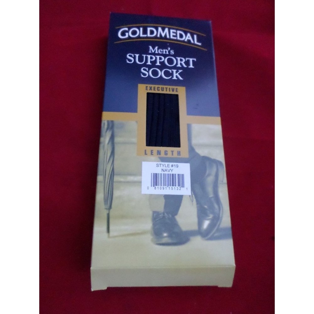 1 Pair Large Gold Medal Over the Calf Mens Dress Support Socks Made in USA Navy
